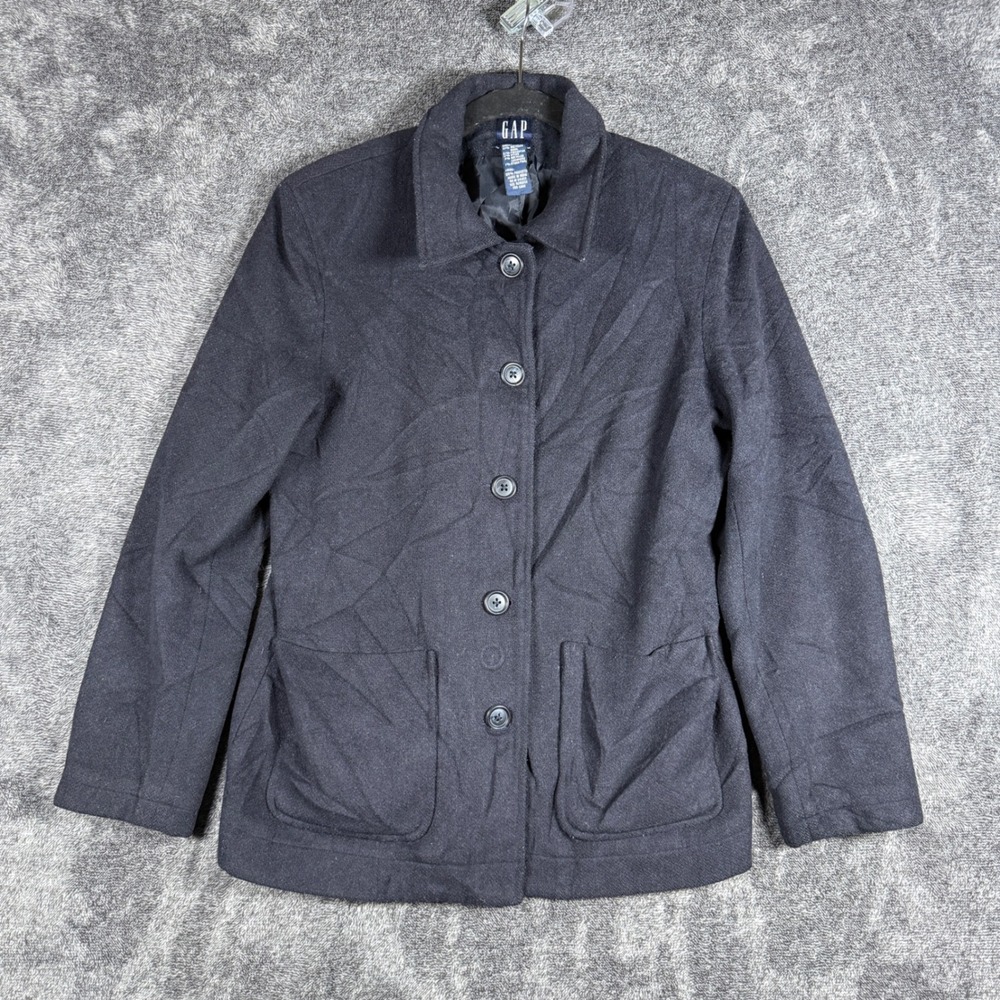 Gap Womens Recycled Wool Cashmere Blend Button Front Jacket Navy Blue Size M